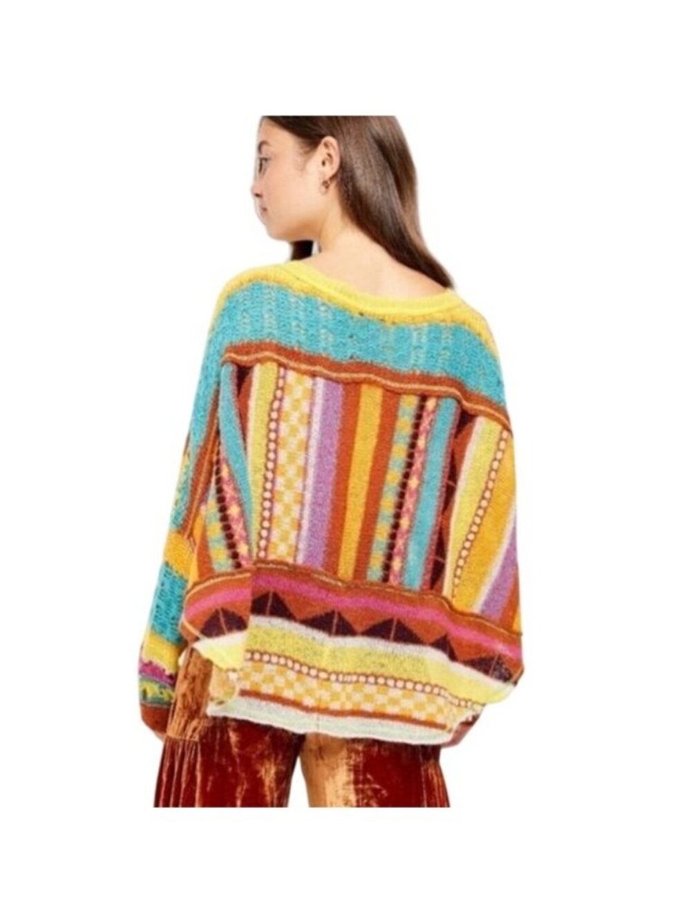 NWT Free People Bright Multicolored Knit Poncho Sweater M| Boho Whimsigoth Indie - Picture 7 of 16